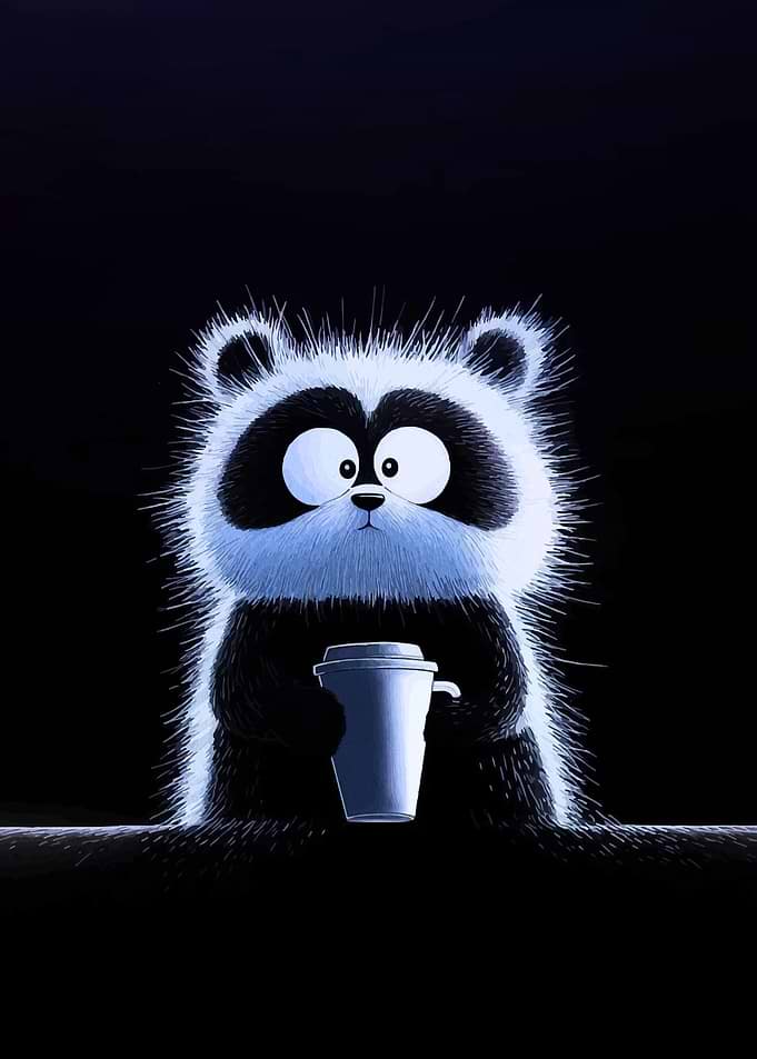 Cartoon Raccoon with Coffee Cup
