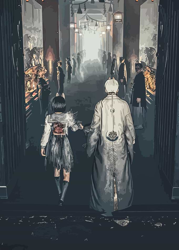 Japanese Temple Walk with Girl