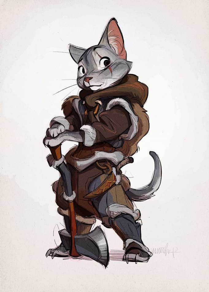 Anthropomorphic Cat Warrior Illustration