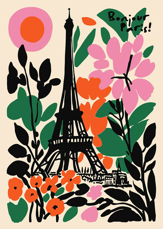 Bonjour Paris Eiffel Tower Floral Art
