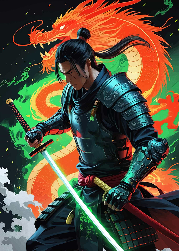 Samurai Warrior Dragon Backdrop