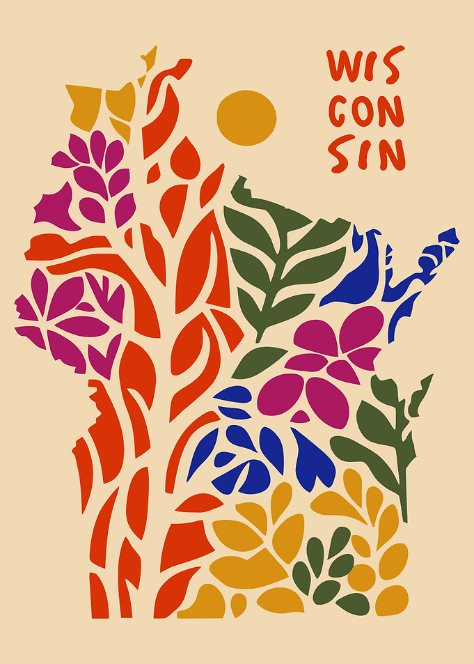 Wisconsin Floral Map Art Print