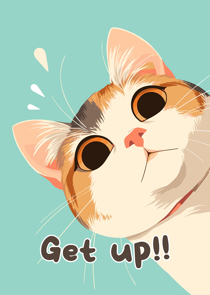 Cartoon Cat 'Get up!!' Illustration