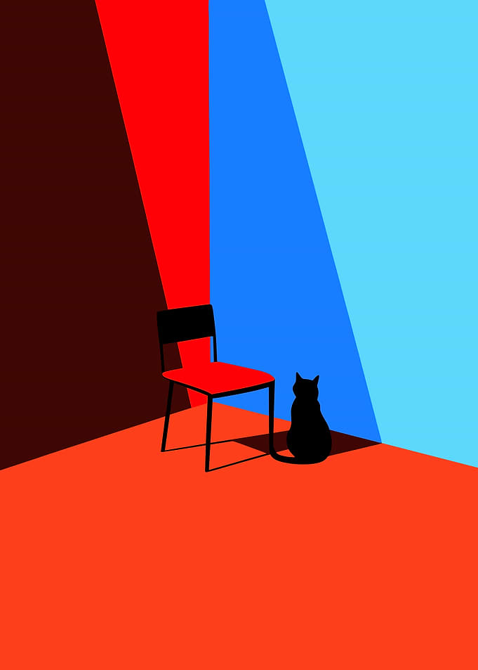 Abstract Cat and Chair Composition
