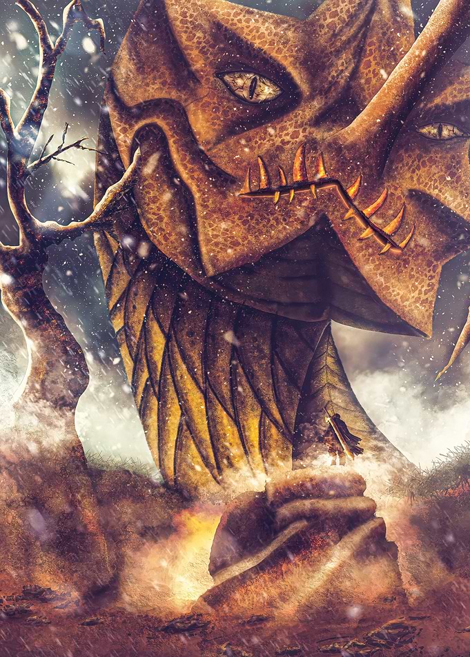 Dragon in Snowy Landscape