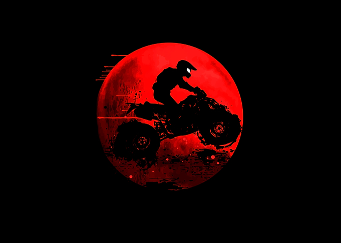 ATV Rider Silhouette Against Red Moon