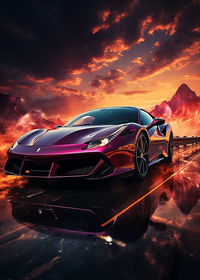 Purple Supercar at Sunset