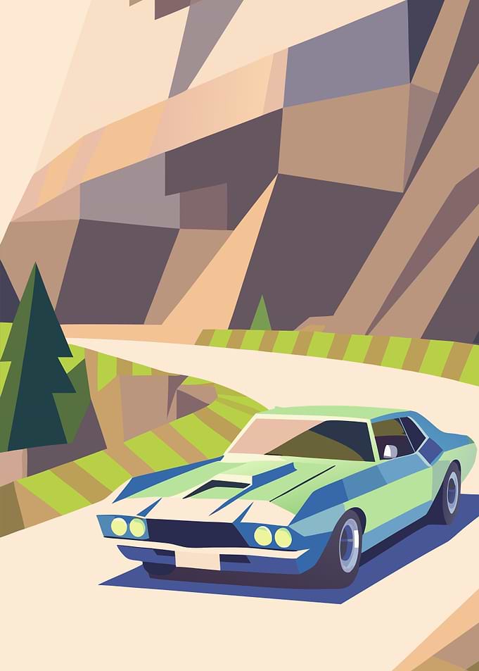 Vintage Car on Mountain Road