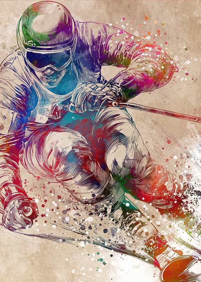 Watercolor Skiing Artwork