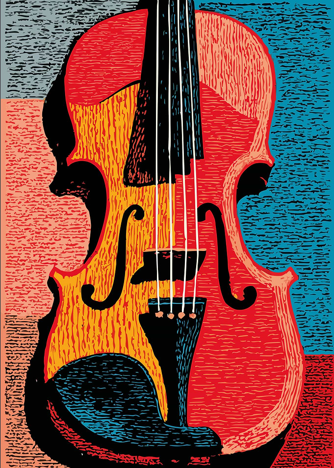 Colorful Violin Art - Pop Art Linocut