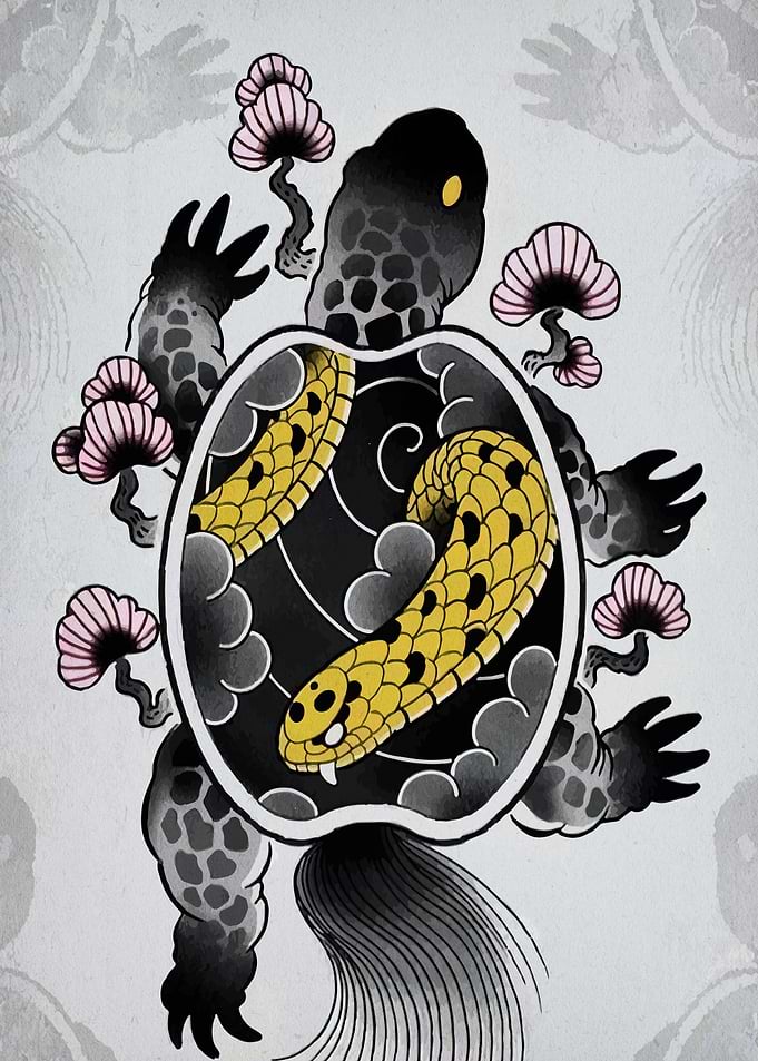 Turtle and Snake Tattoo Art