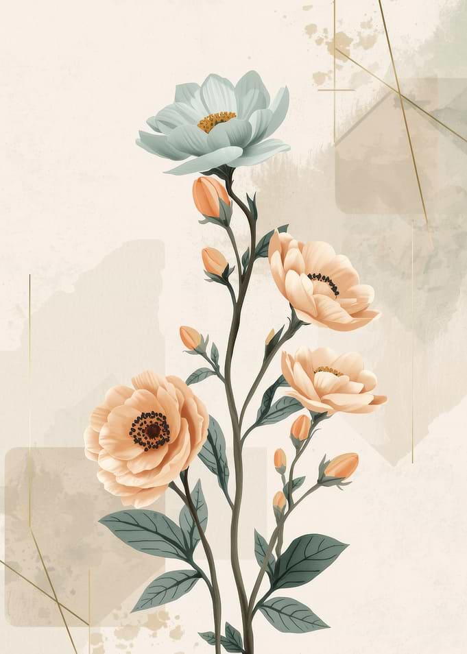 Floral Watercolor Painting with Geometric Accents