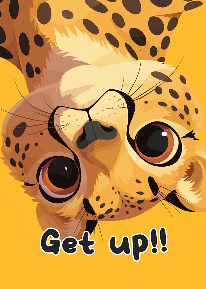 Cartoon Cheetah 'Get up!!' Illustration