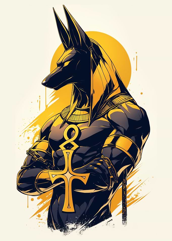Anubis Illustration with Ankh Symbol