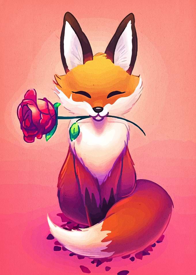 Cute Fox with Rose Illustration