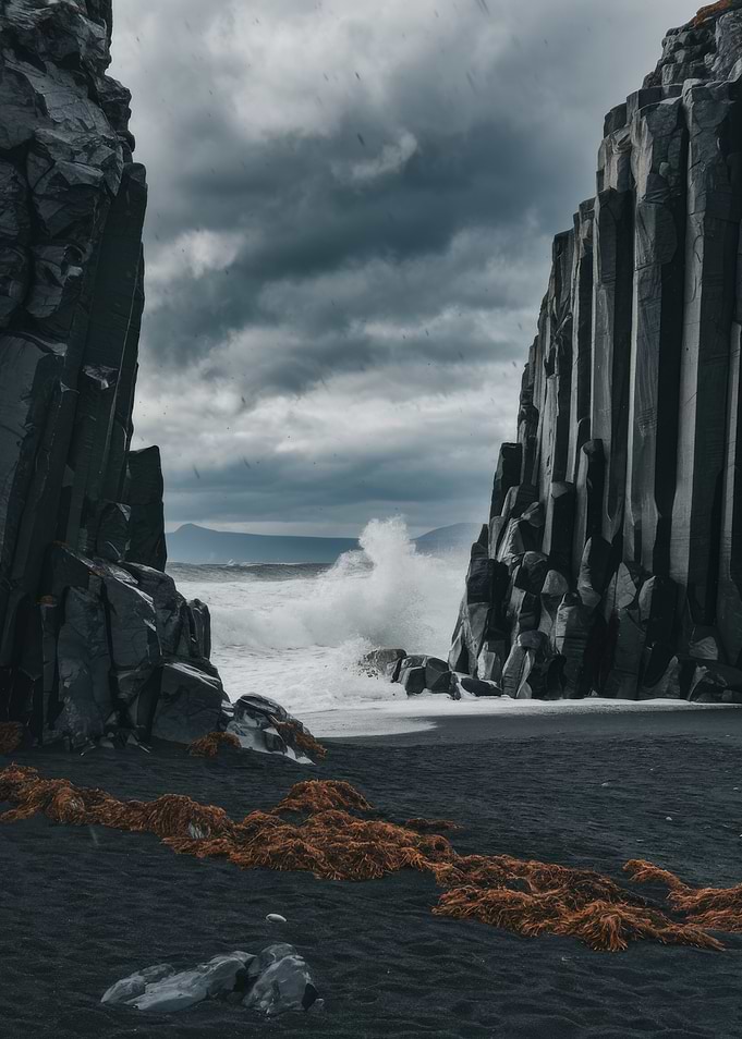 Dramatic Black Sand Beach Landscape