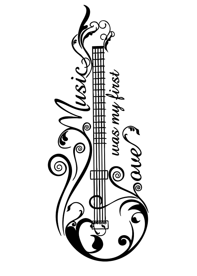 Music Love Guitar Floral Design