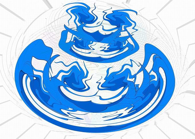 Abstract Blue Water Swirls on White 2B