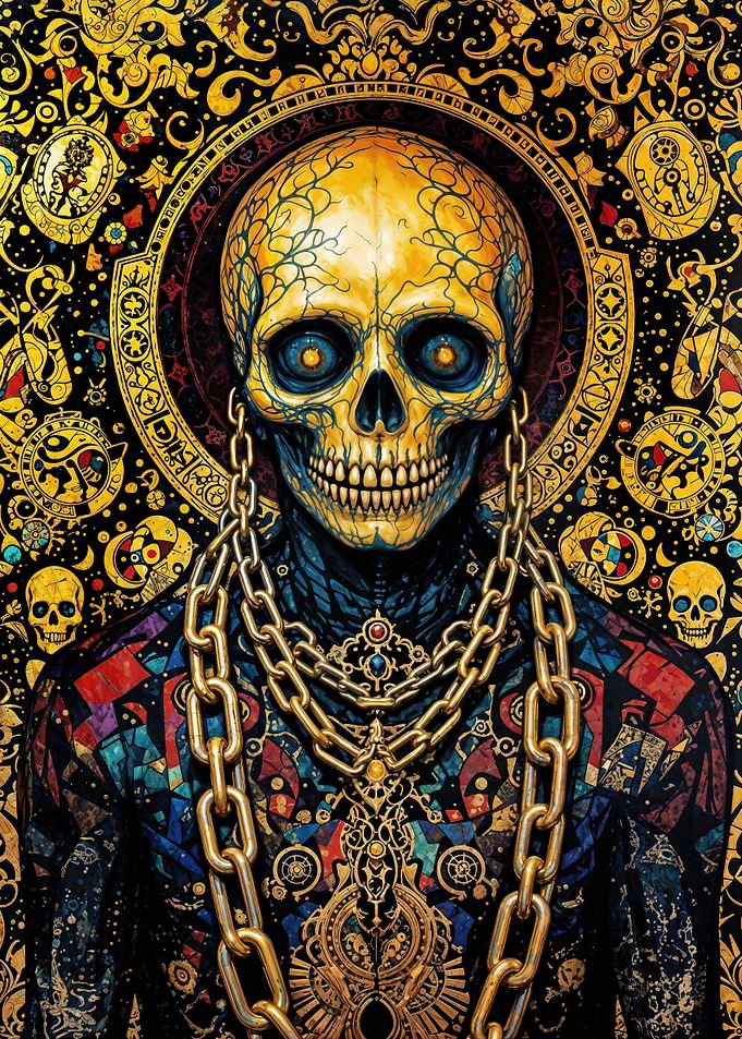 Ornate Skull with Gold Chains