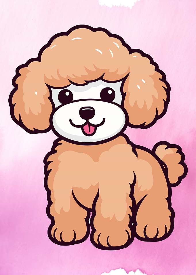 Cute Cartoon Poodle on Pink Background