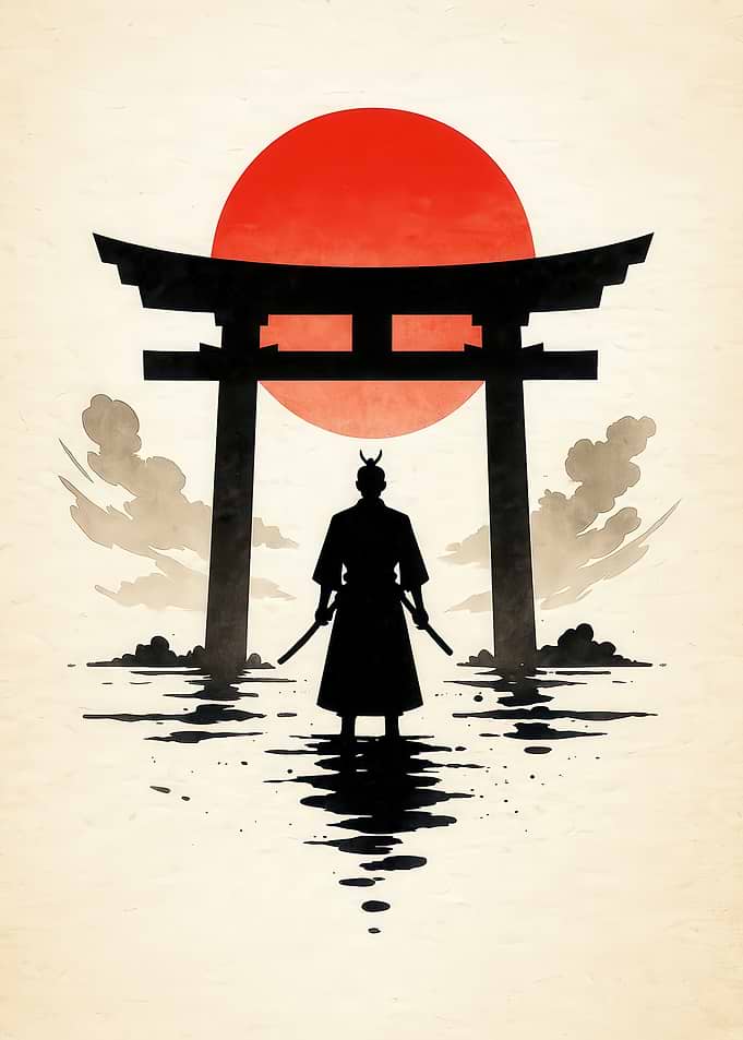 Samurai Silhouette with Torii Gate