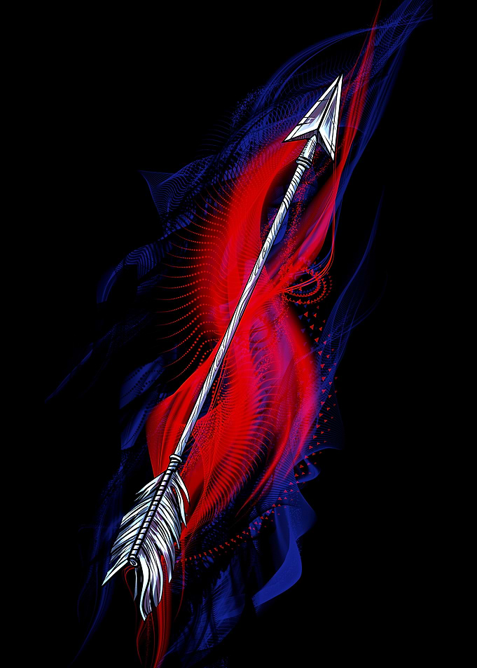 Arrow with Red and Blue Swirls
