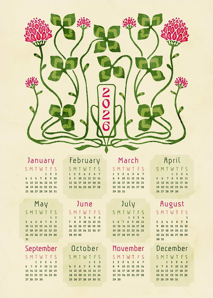 2026 Vintage Lucky Clover Calendar