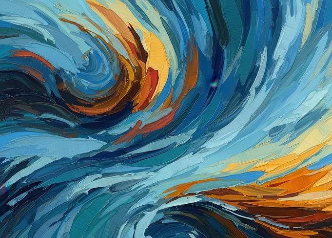 Abstract Swirling Blue and Orange Painting