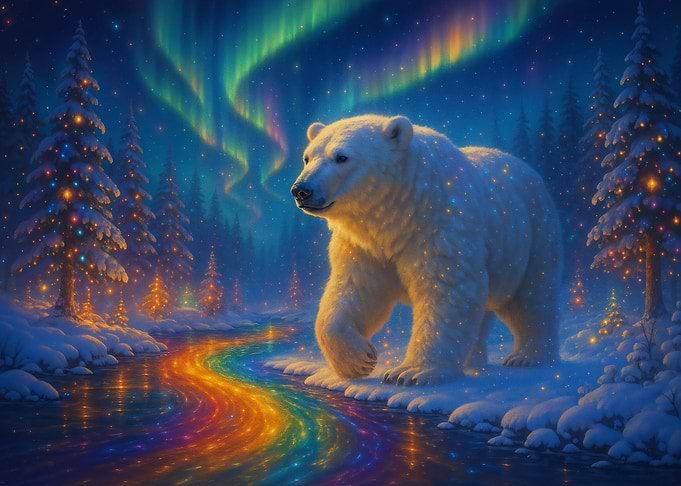 Aurora Borealis Polar Bear in a Winter Wonderland