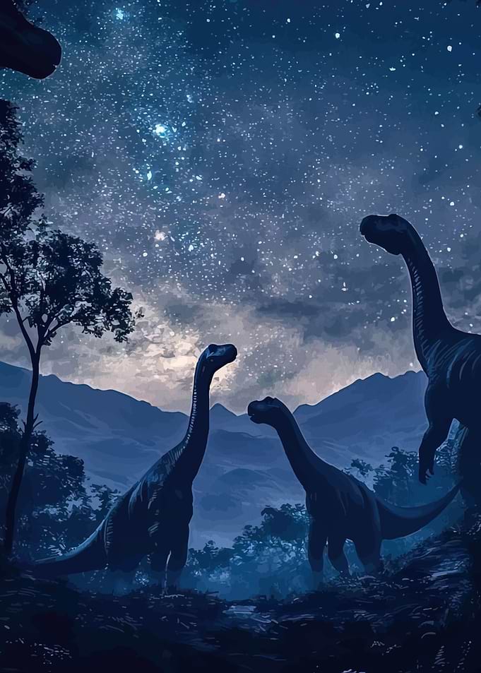 Dinosaurs starry night sky