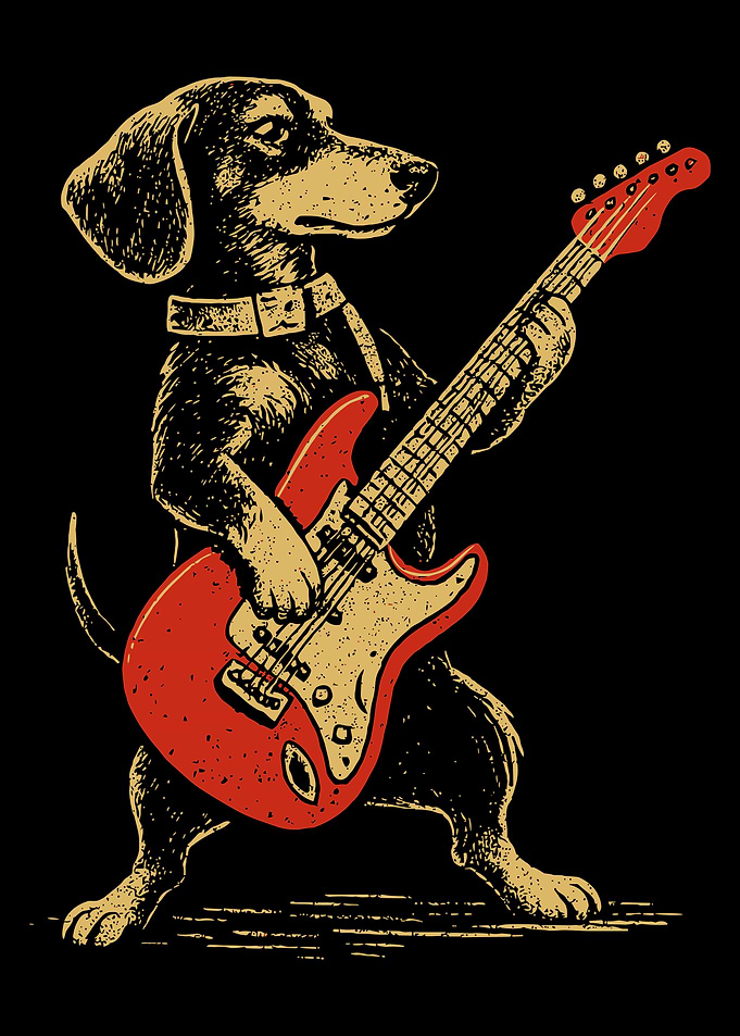 Dog playing electric guitar illustration