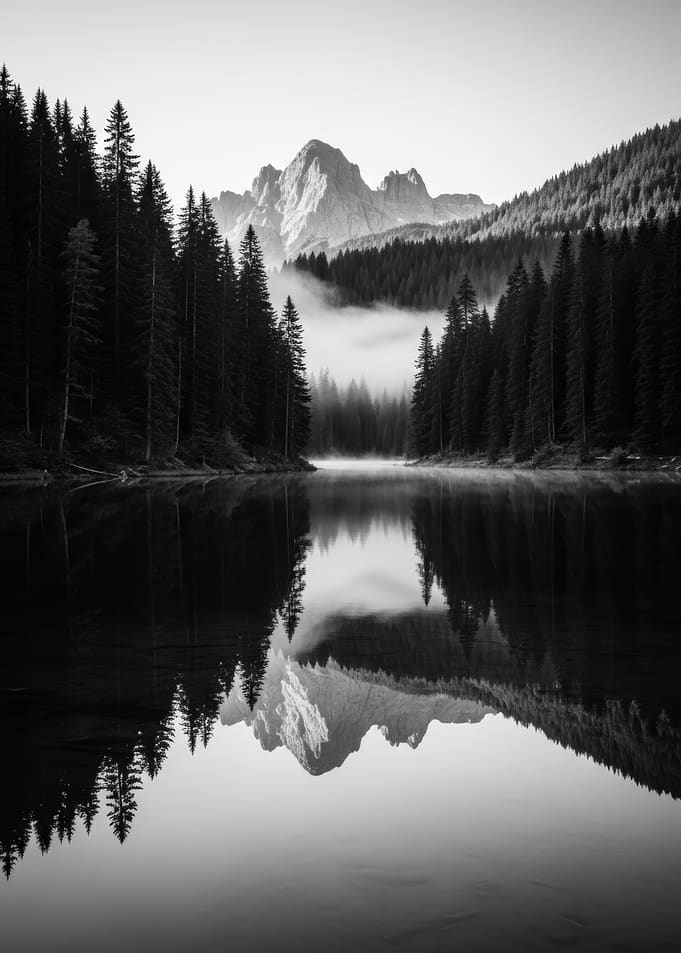 Black and White Misty Mountain Landscape