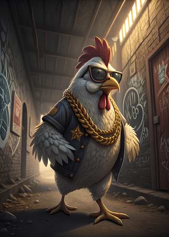 Cool Chicken in Alleyway