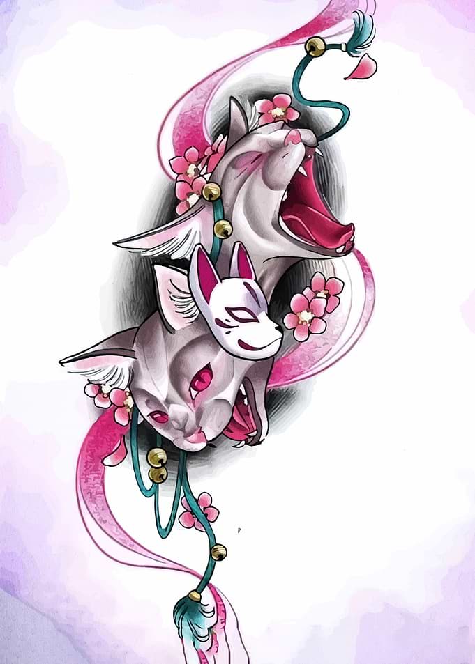 Two Cats with Mask and Flowers