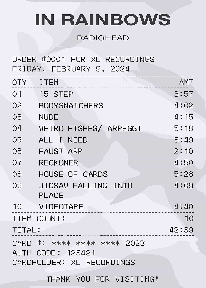 Radiohead In Rainbows Receipt Art