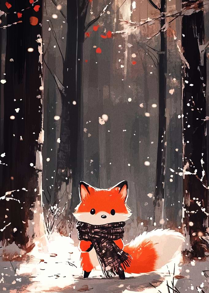 Cute Fox in Winter Forest