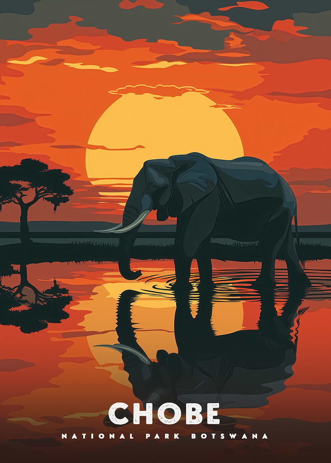 Chobe National Park Botswana Elephant Sunset