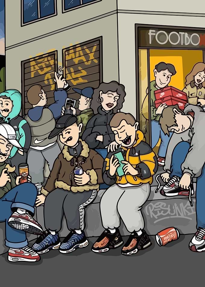 Sneaker Release Line Cartoon Illustration