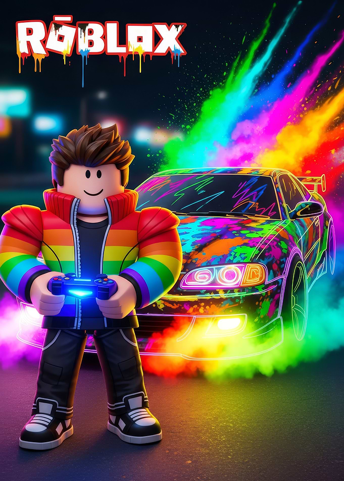 Roblox Character with Colorful Car