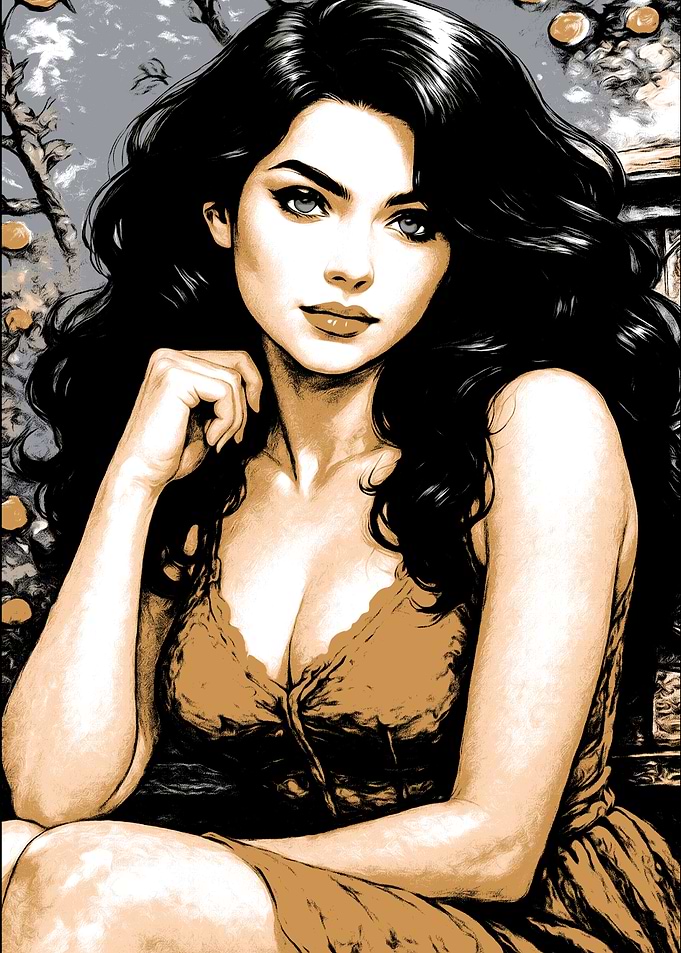 Brunette Woman Portrait with Wavy Hair