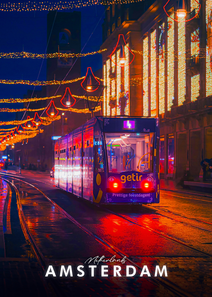 Amsterdam at Night with Festive Lights