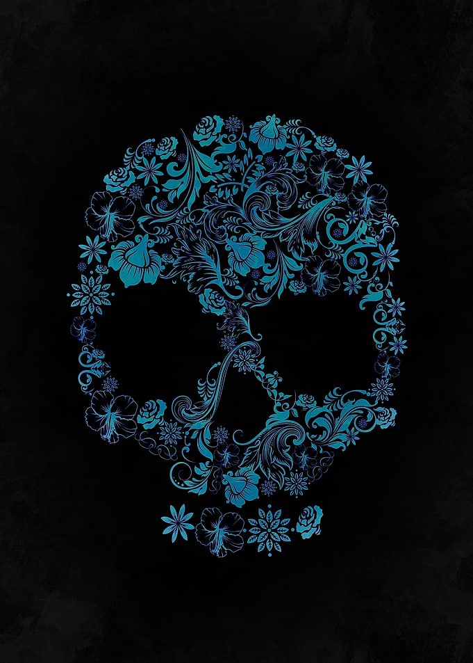 Floral Skull on Black Background