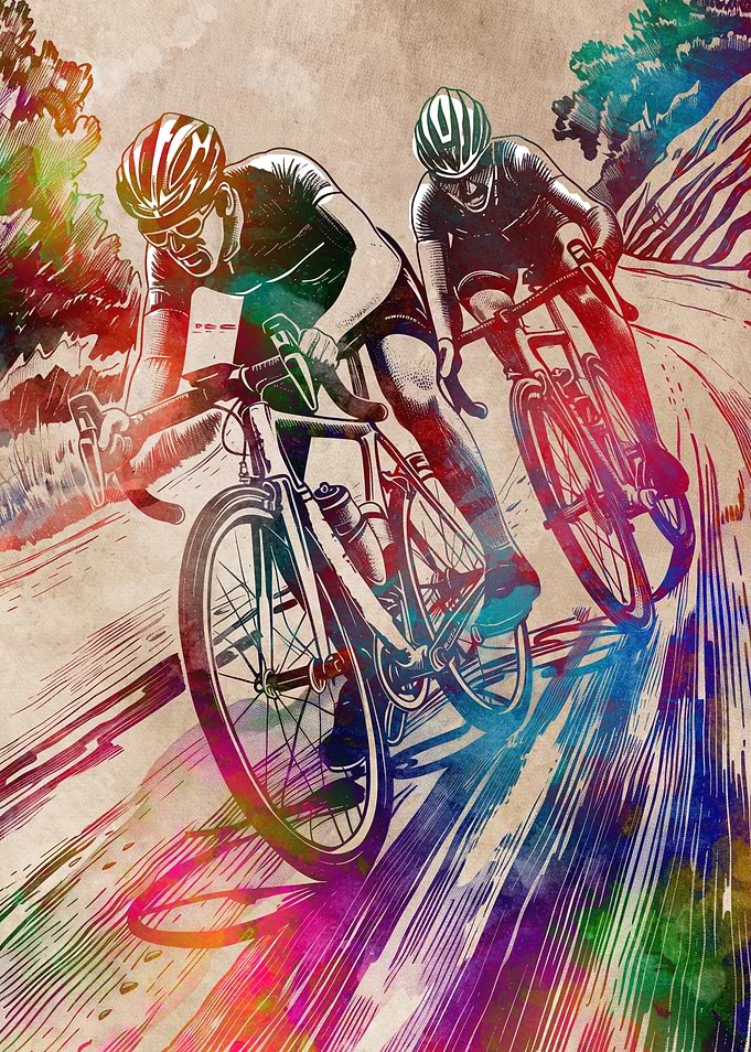 Cycling Race Watercolor Art