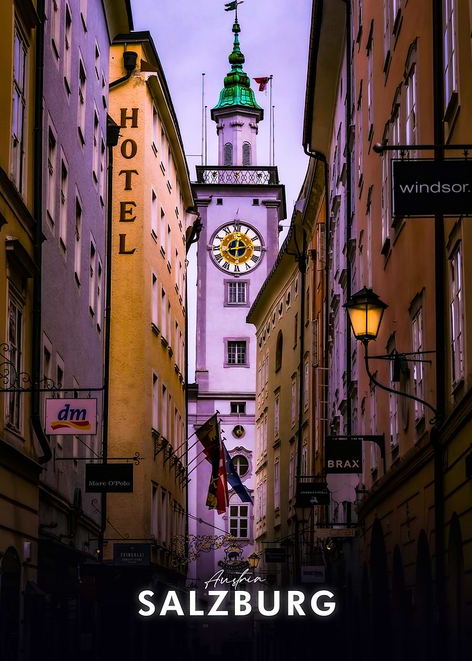 Salzburg, Austria: Cityscape and Clock Tower