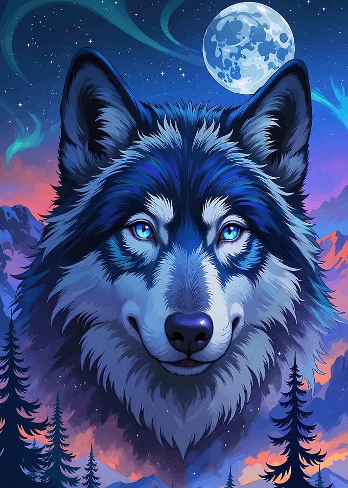 Blue Wolf Portrait Moonlight