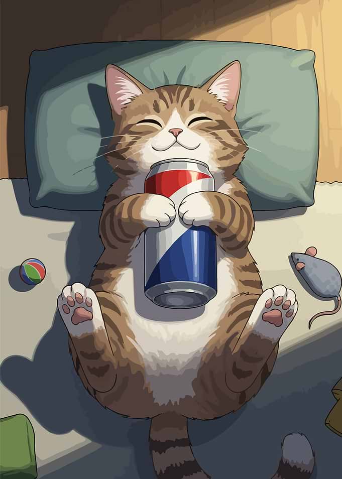 Relaxed Cat with Soda Can