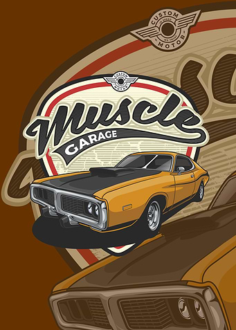 Muscle Garage Classic Car Illustration