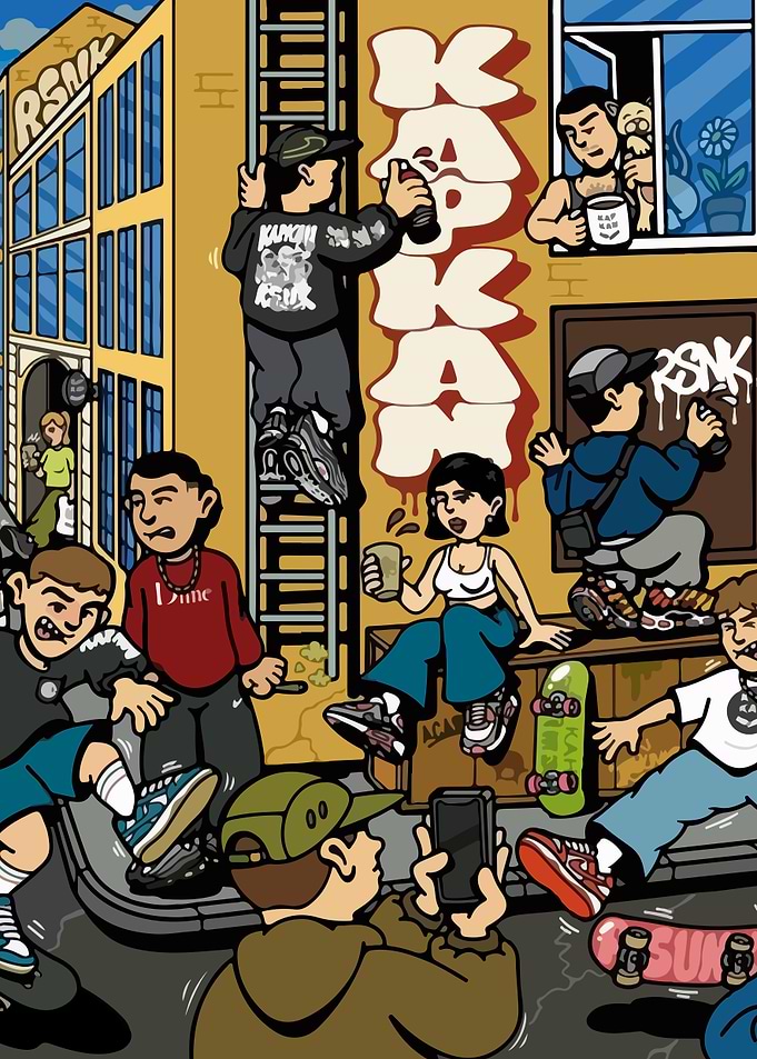 Street Art Scene with Graffiti and People