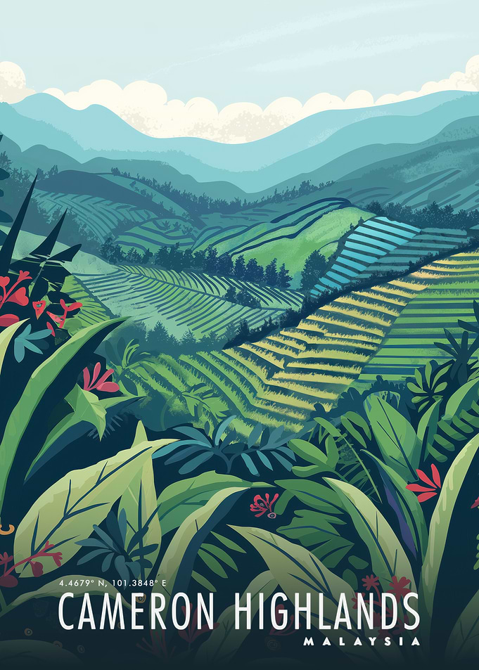 Cameron Highlands, Malaysia Landscape Illustration