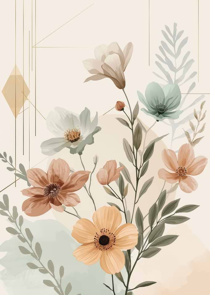 Watercolor Floral Arrangement with Geometric Accents